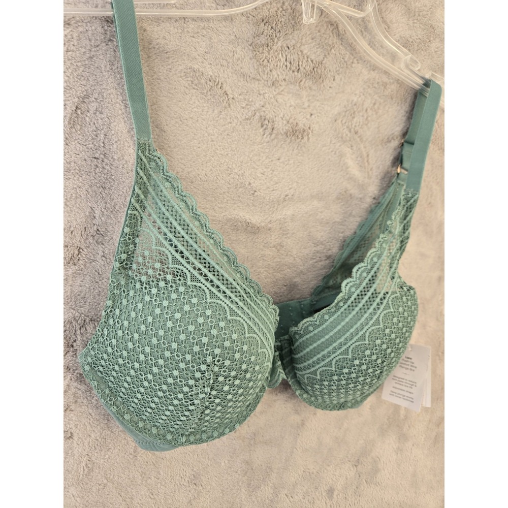 Auden Lace Push-Up Bra 34C Comfort Wire‎ Plunge Green * New*